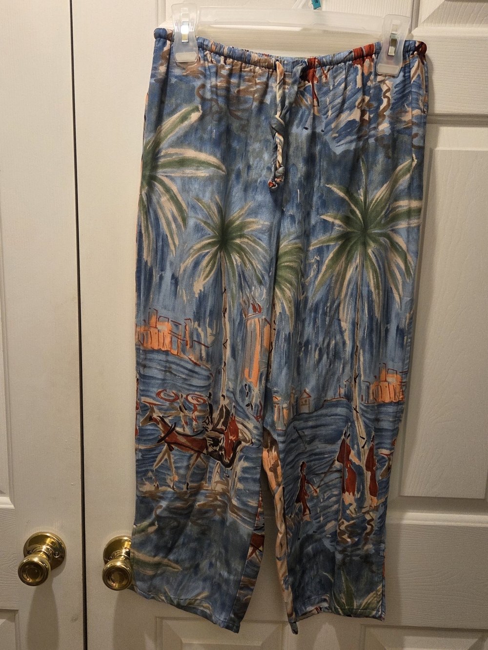 Women's Blue Tropical Print Drawstring Lounge Pants